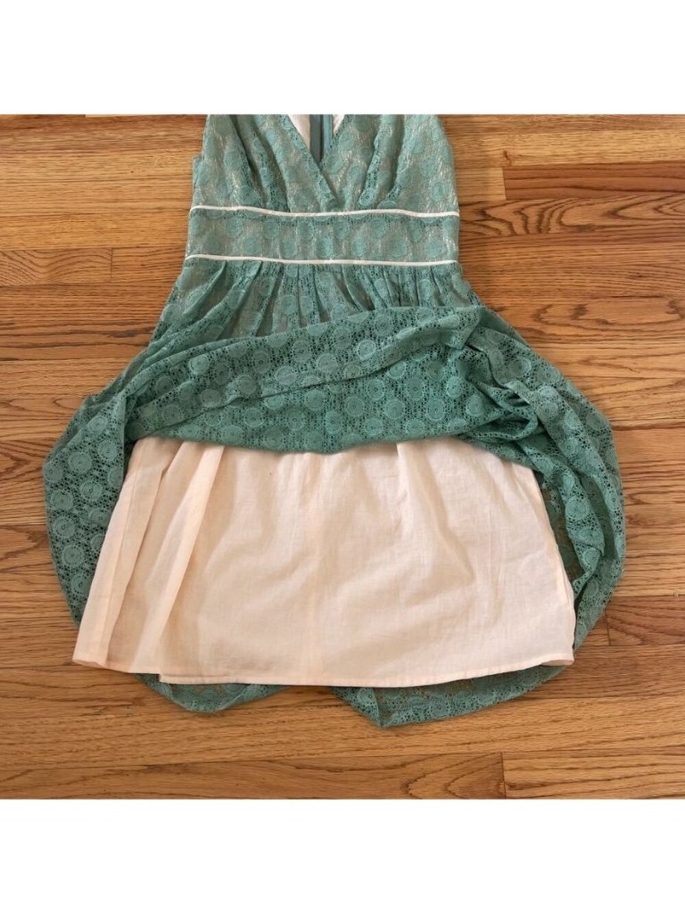 Vintage Sage Green Lace Midi Dress Garden Party Sorority Rush Cocktail Feminine - Picture 11 of 11